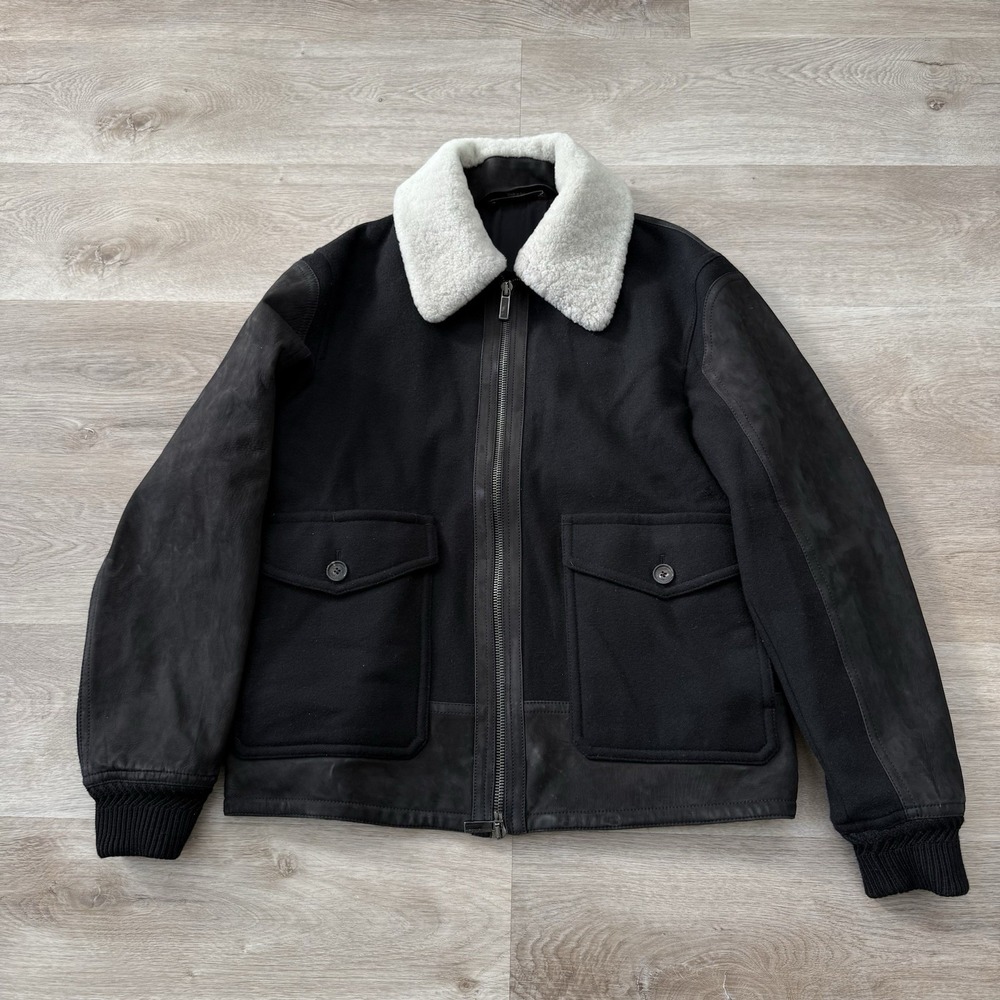Zegna Shearling Cashmere Lamb Leather Wool Flight Bomber Jacket Men's 50EUR 40US